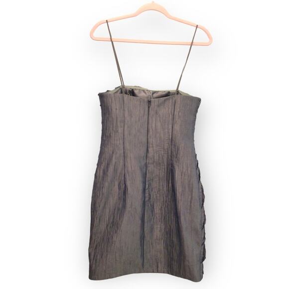 MIGNON Iridescent Pewter Taffeta Tiered Ruffle Cocktail Dress - Picture 3 of 6